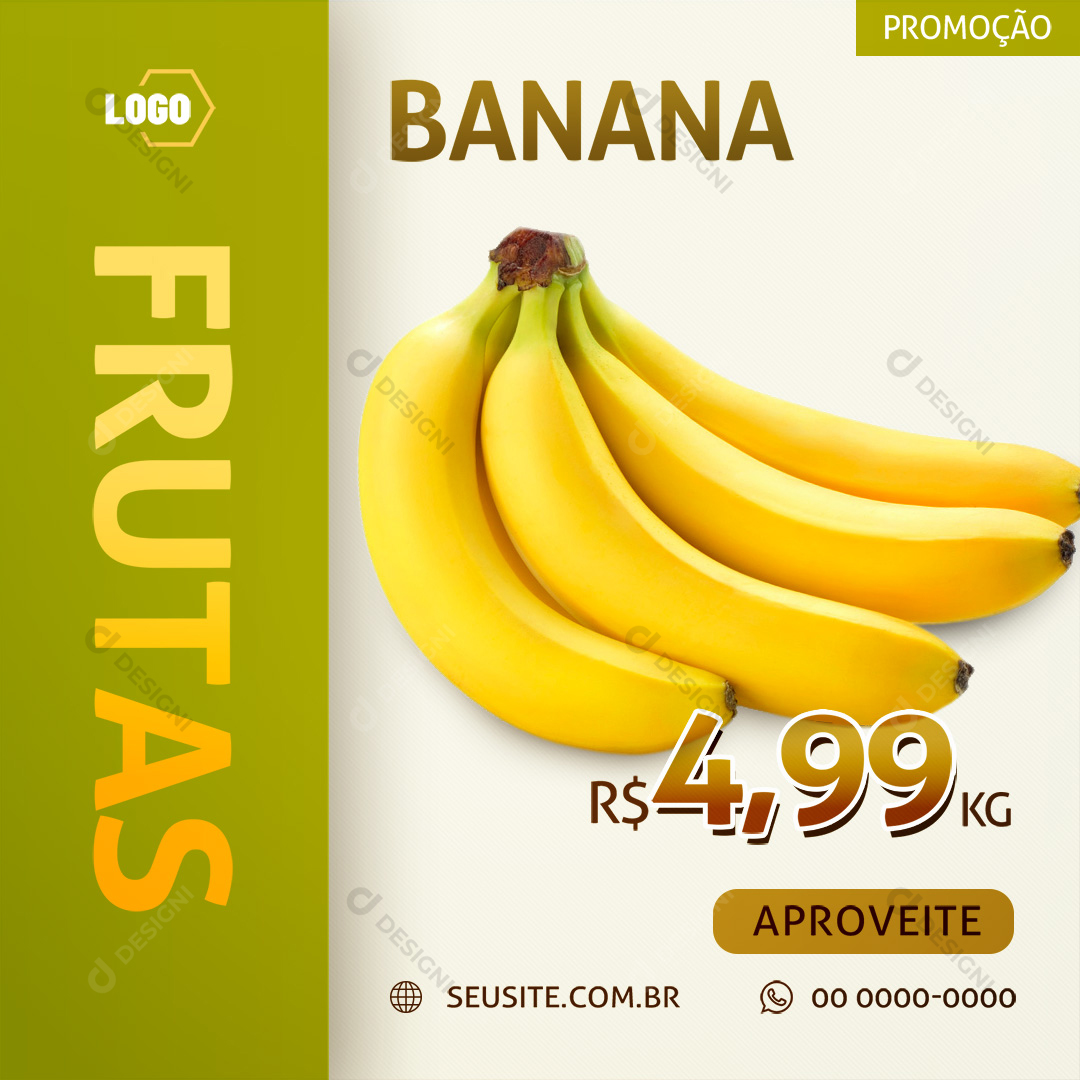 Banana Social Media PSD Frutas Supermercado Hortifrúti Promoção Editável