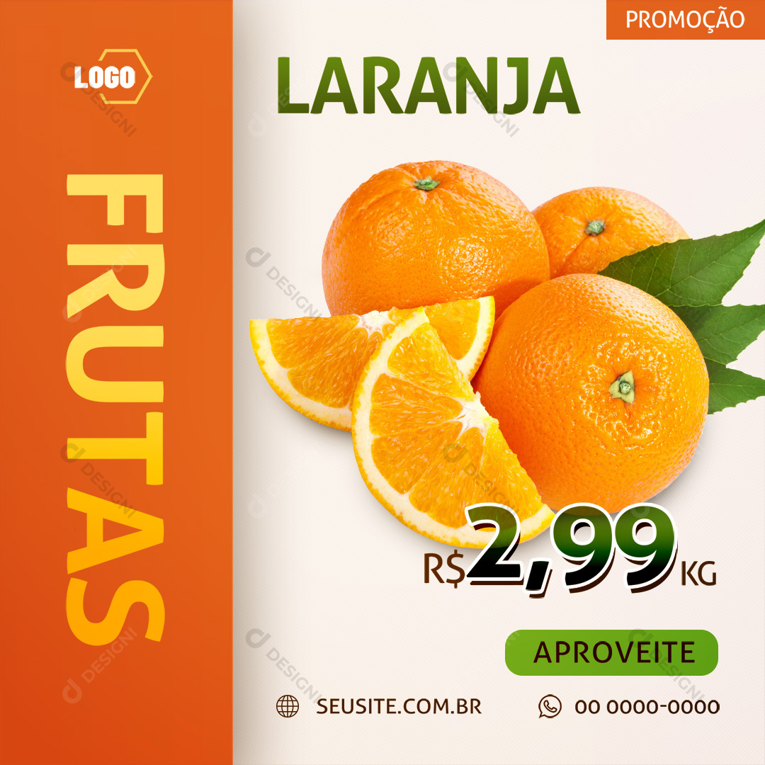 Laranja Social Media PSD Frutas Supermercado Hortifrúti Promoção Editável