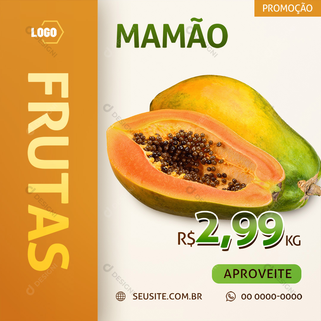 Mamão Social Media PSD Frutas Supermercado Hortifrúti Promoção Editável