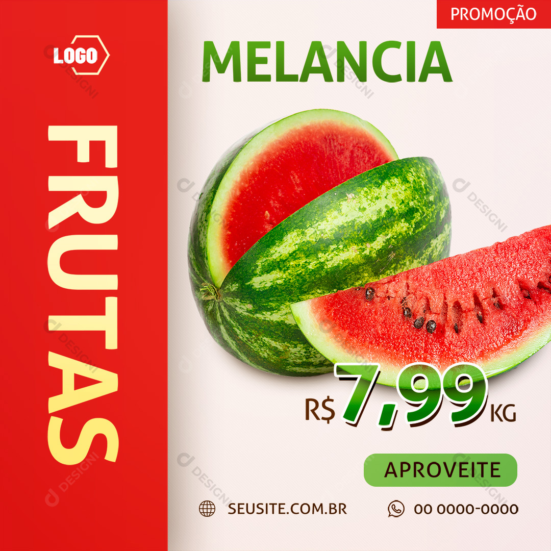 Melancia Social Media PSD Frutas Supermercado Hortifrúti Promoção Editável