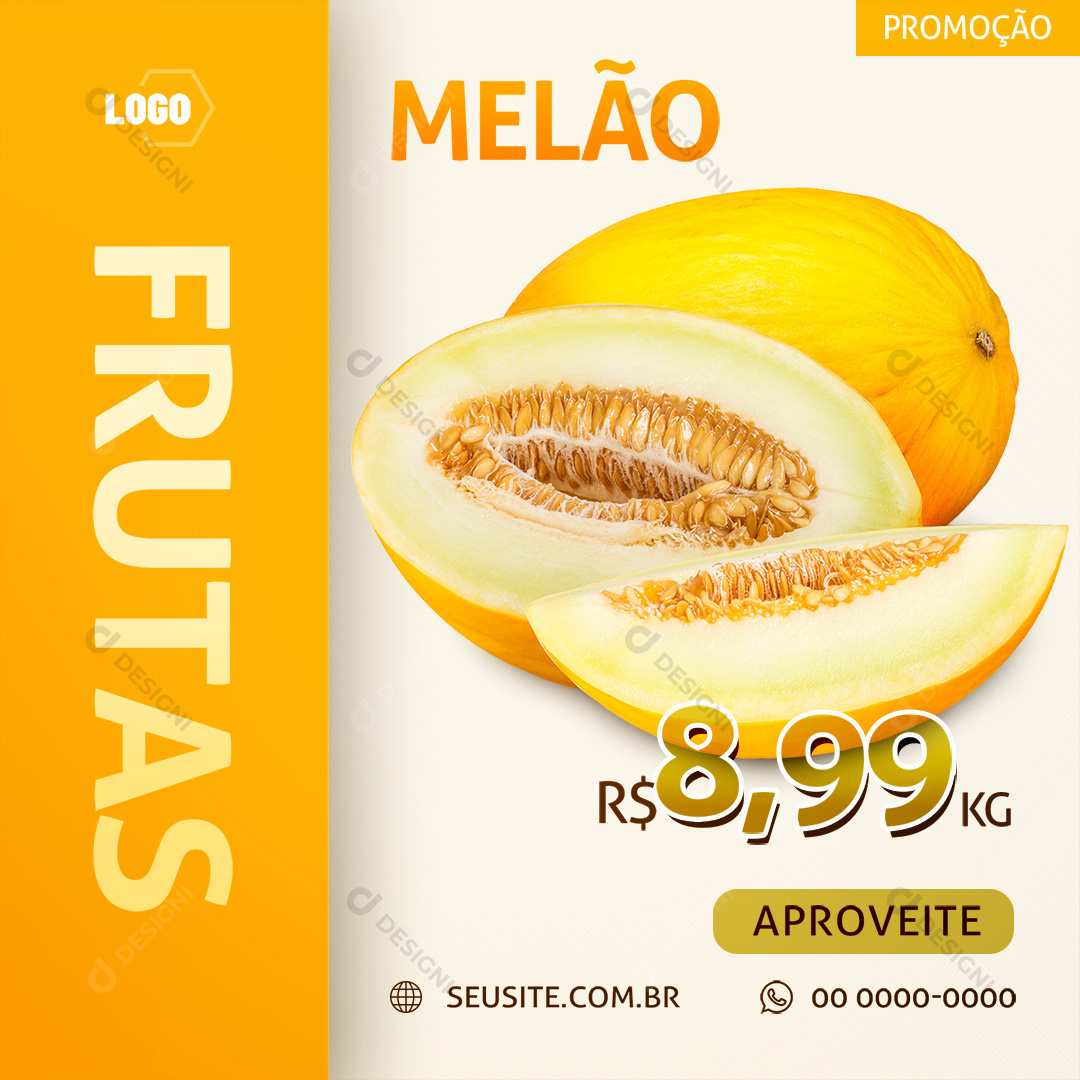 Melão Social Media PSD Frutas Supermercado Hortifrúti Promoção Editável