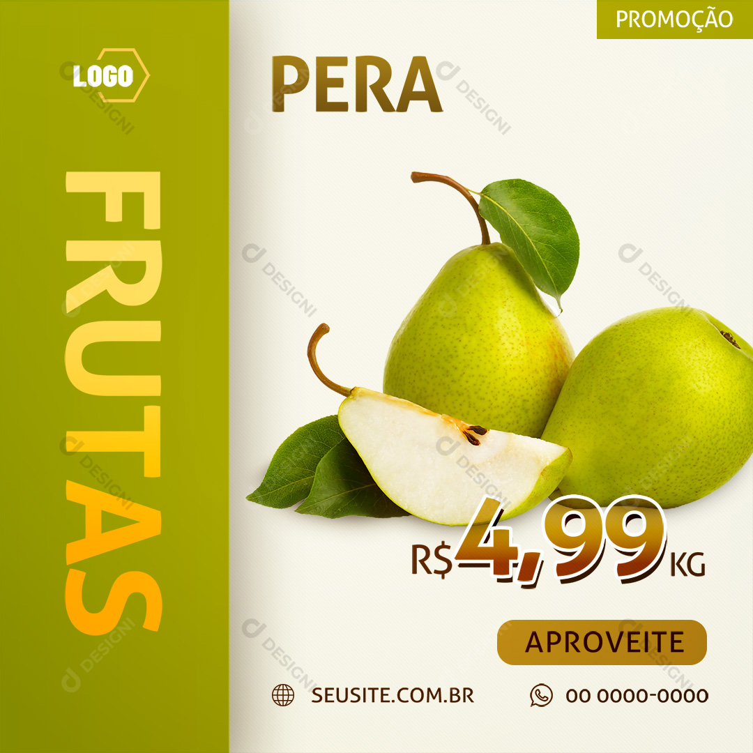 Pera Social Media PSD Frutas Supermercado Hortifrúti Promoção Editável