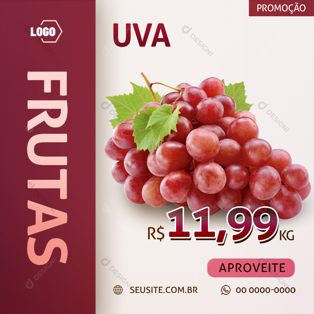 Uva Social Media PSD Frutas Supermercado Hortifrúti Promoção Editável