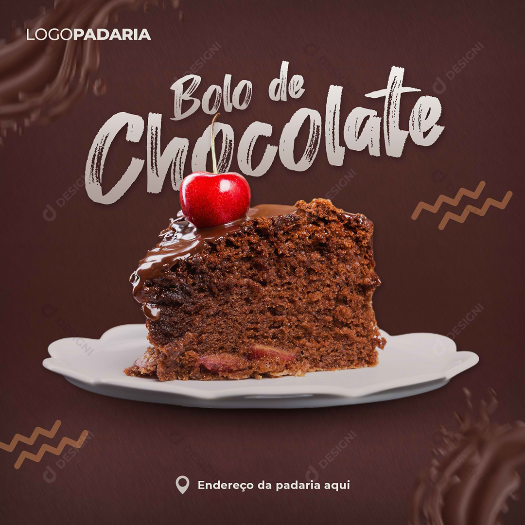 Bolo de Chocolate Social Media PSD Editável Padaria Panificadora Comida
