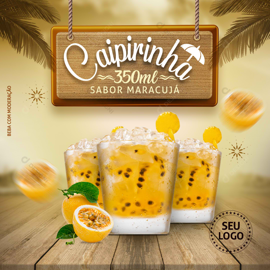 Caipirinha de Maracujá Social Media PSD Editável Bares Bebidas
