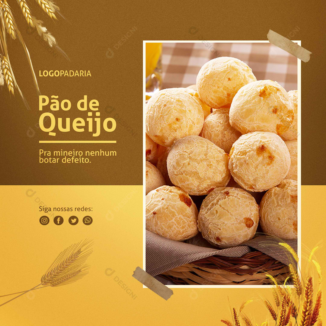 Pão de Queijo Social Media Panificadora Padaria PSD Editável Comida
