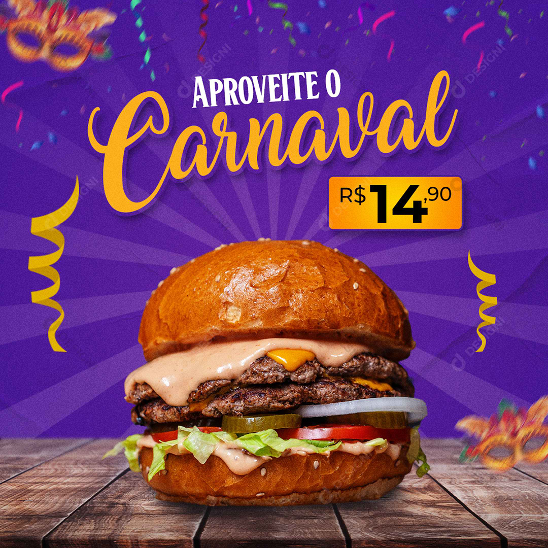 Hambúrguer Carnaval Social Media PSD Editável Comida