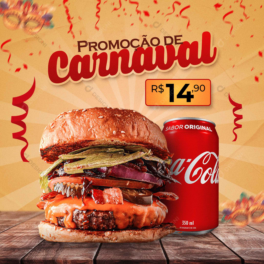 Carnaval Hambúrguer Social Media PSD Editável Comida