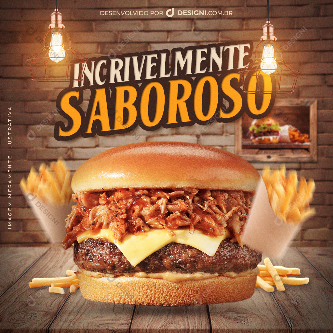 Hambúrguer Social Media Hamburgueria PSD Post Editável