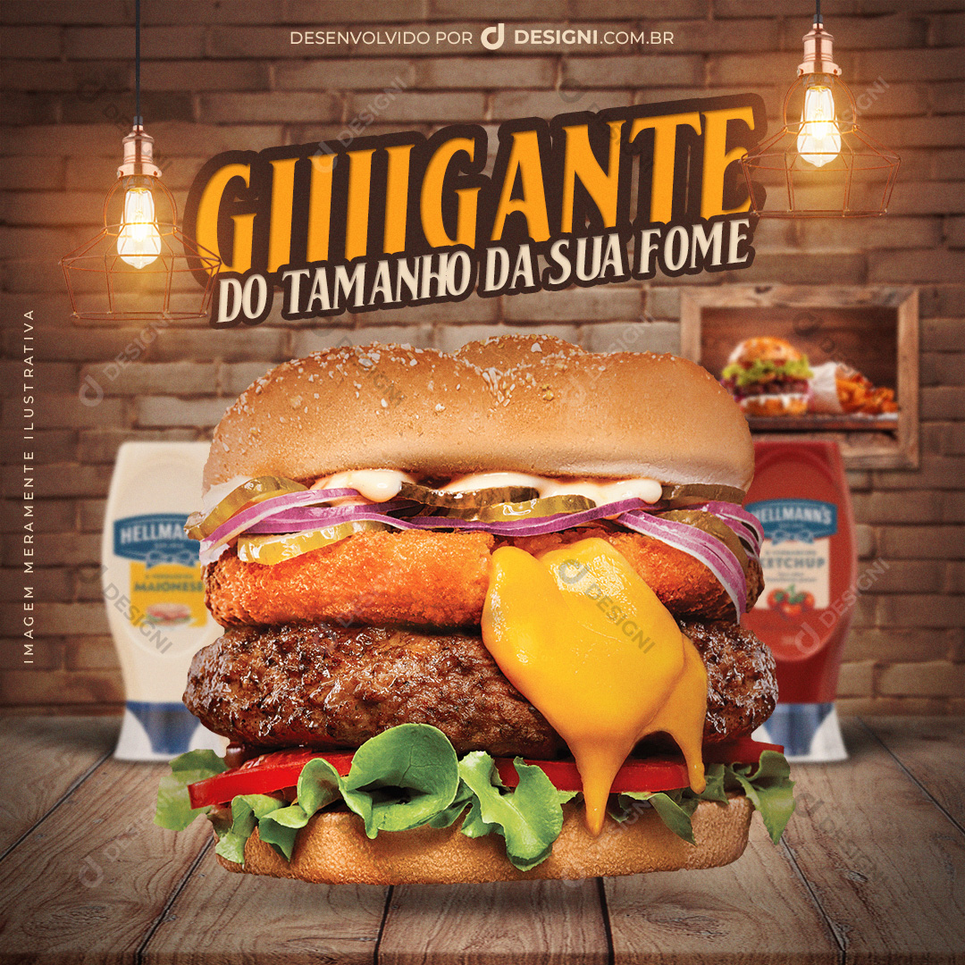 Hambúrguer Social Media Hamburgueria PSD Post Editável