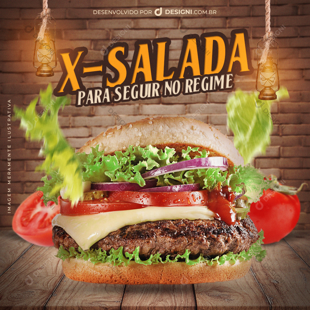Hambúrguer Social Media X-Salada Hamburgueria PSD Post Editável