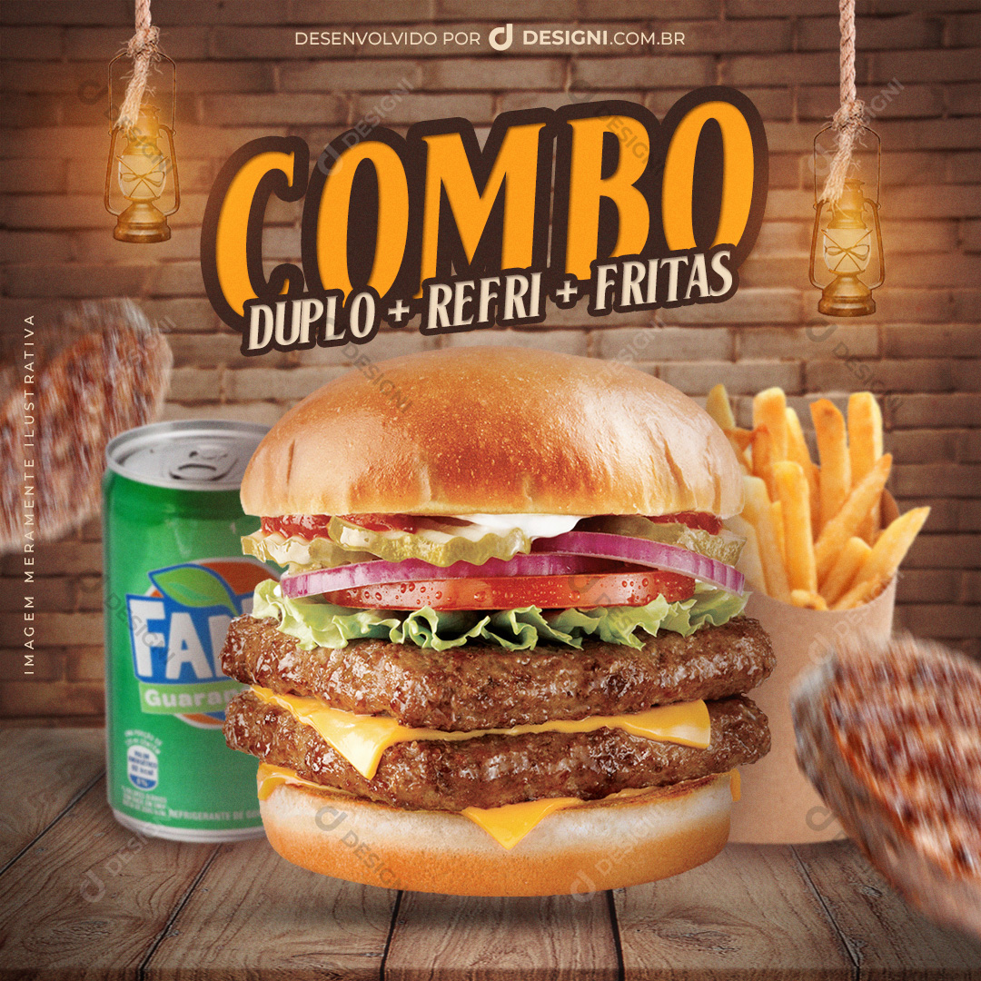 Hambúrguer Social Media Hamburgueria Combo PSD Post Editável