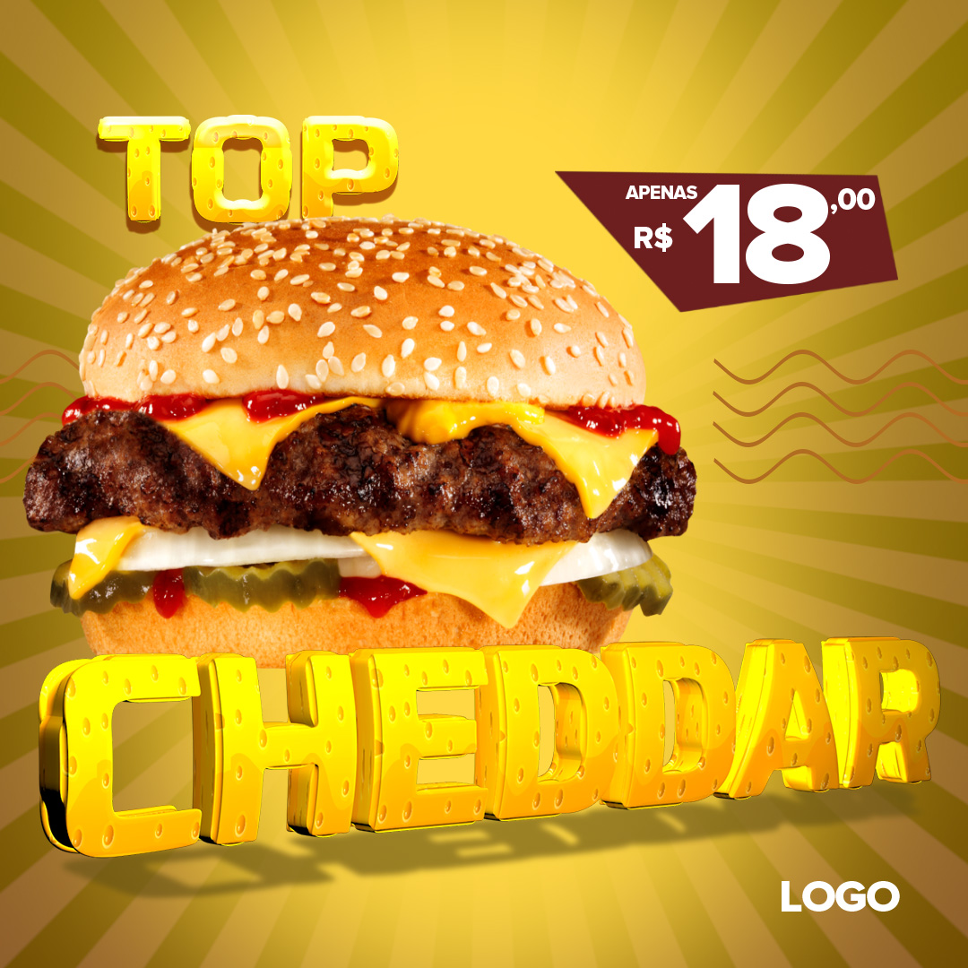 Top Cheddar Hambúrguer PSD Social Media Post Editável