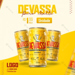 Cerveja Devassa Puro Malte Social Media PSD Post Editável Bares