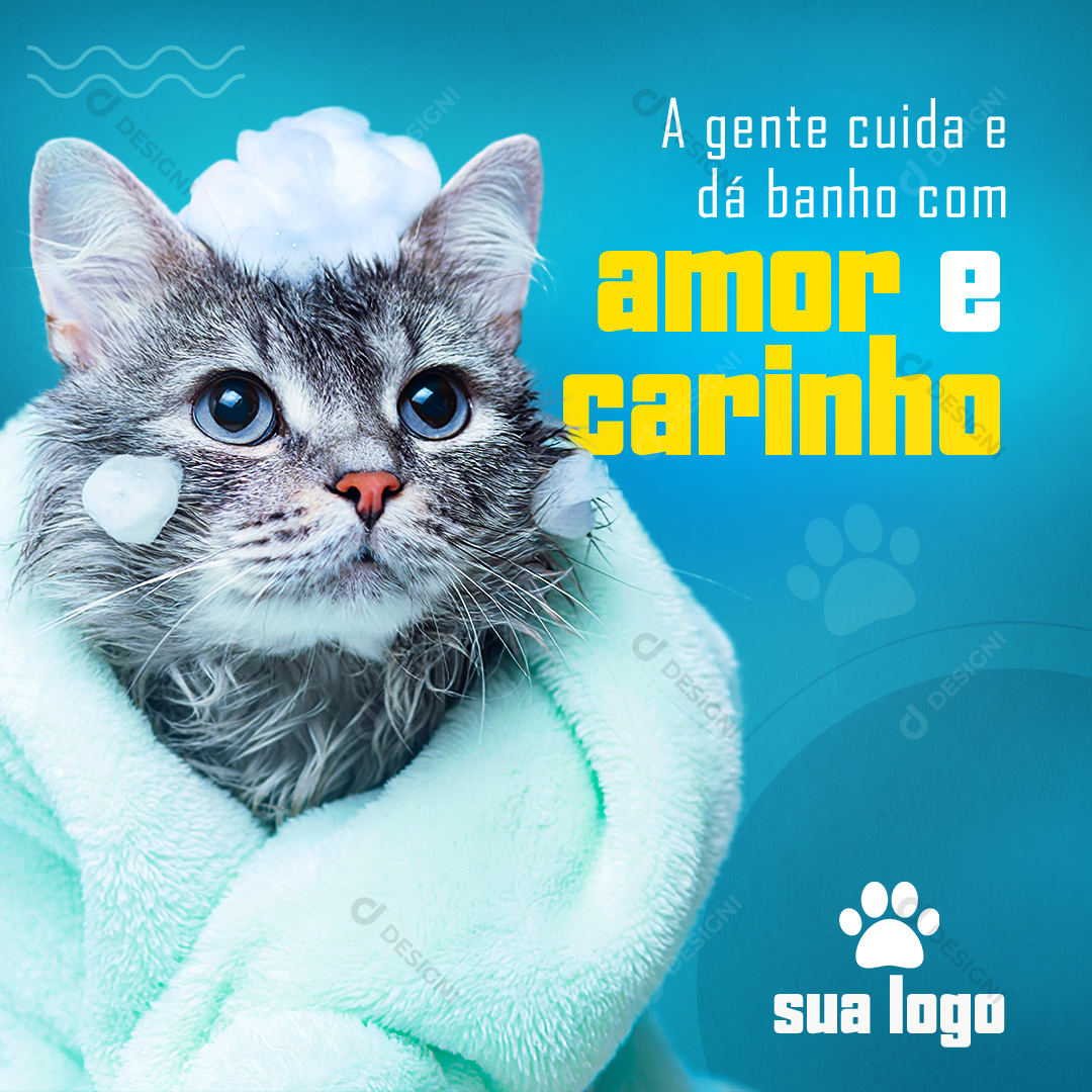 Social Media Petshop PSD Post Editável Banho Gato