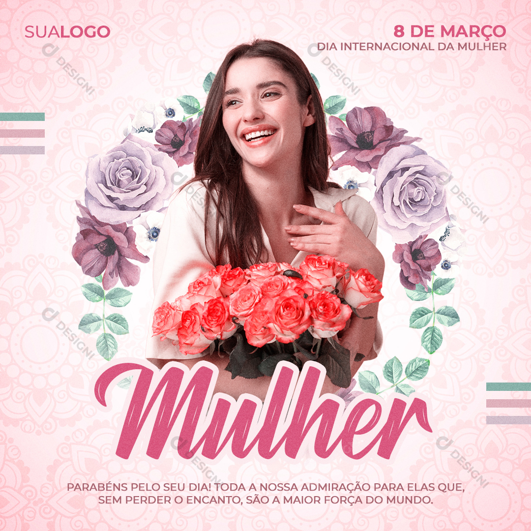 Dia da Mulher 8 de Março Social Media Post PSD Editável
