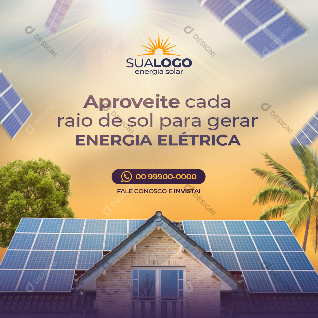 Energia Solar Social Media Post Editável PSD