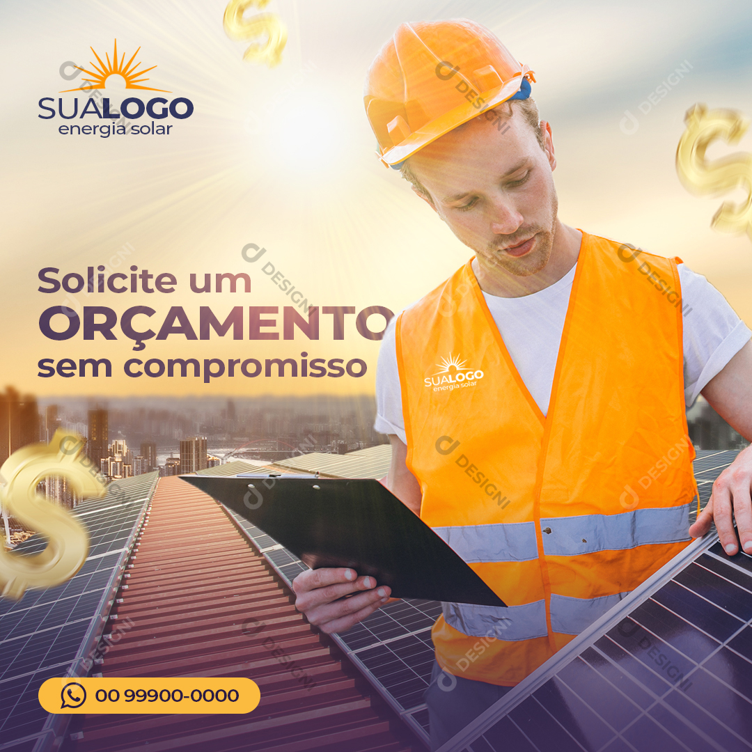 Energia Solar Social Media Post Editável PSD