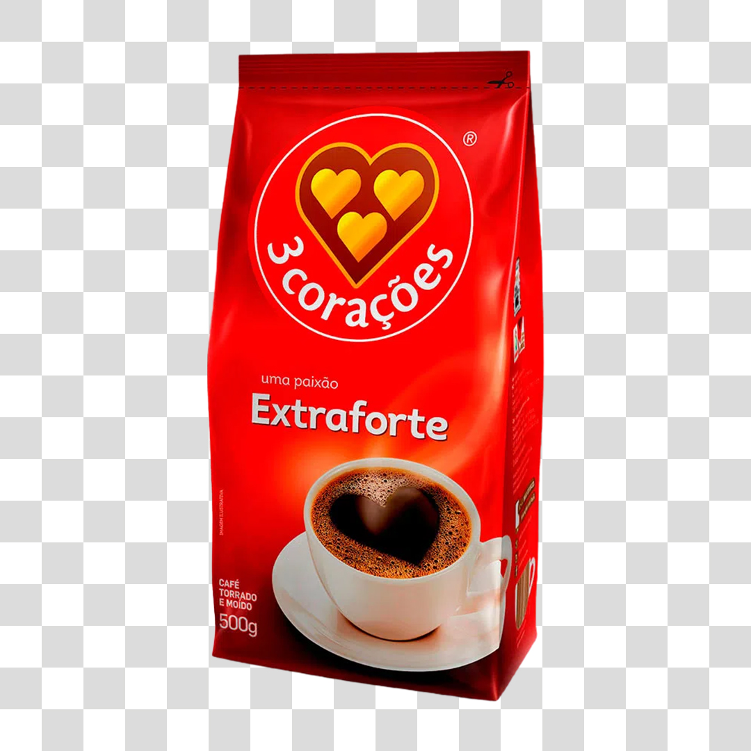 Pacote de Café 3 Corações Extraforte PNG Transparente Sem Fundo