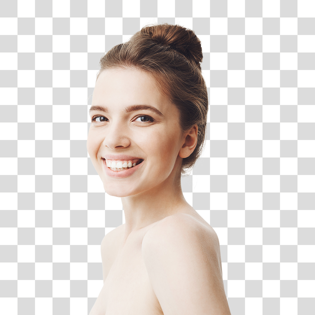 Mulher de Lado Sorrindo PNG Transparente Sem Fundo