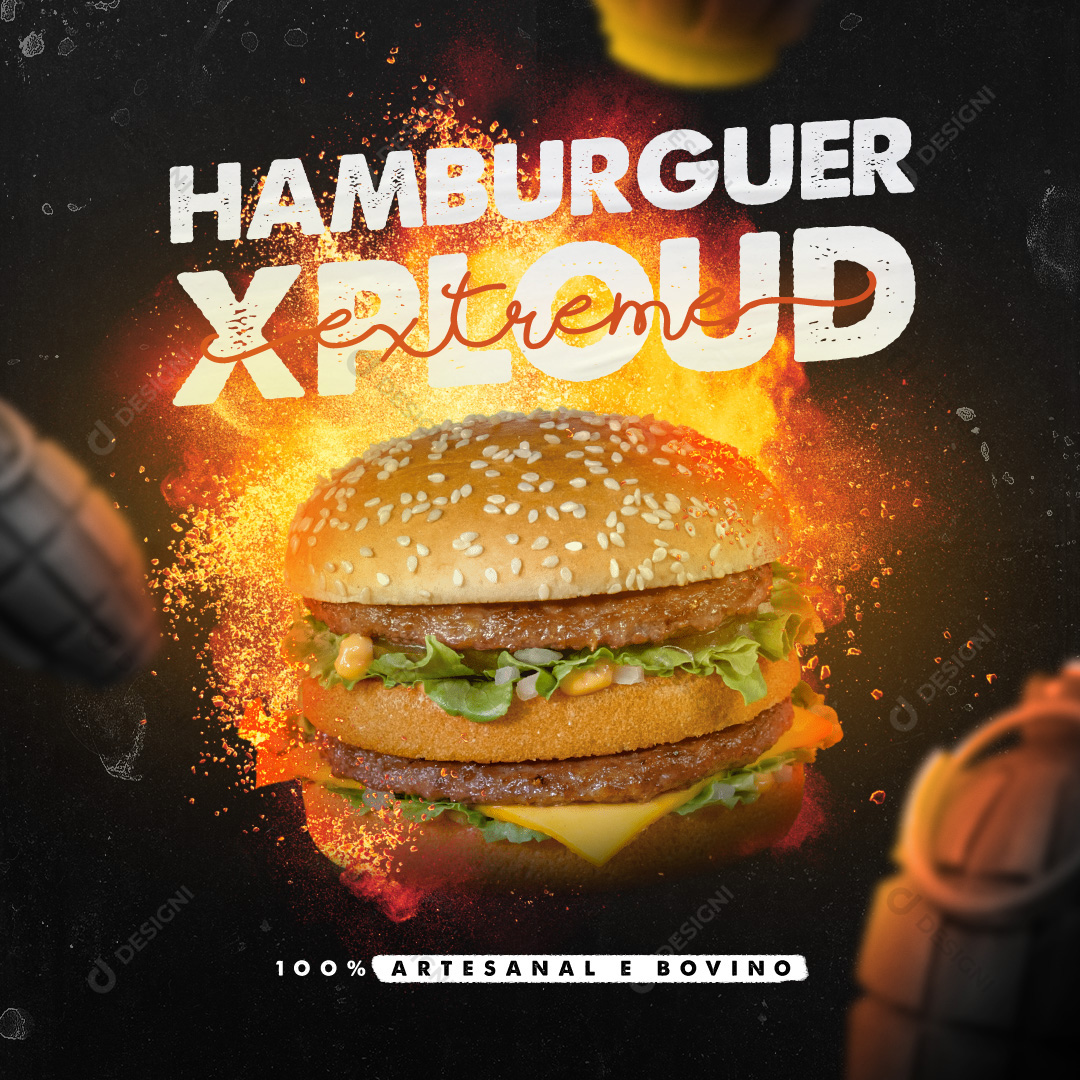 Hambúrguer Extreme Social Media Post PSD Editável