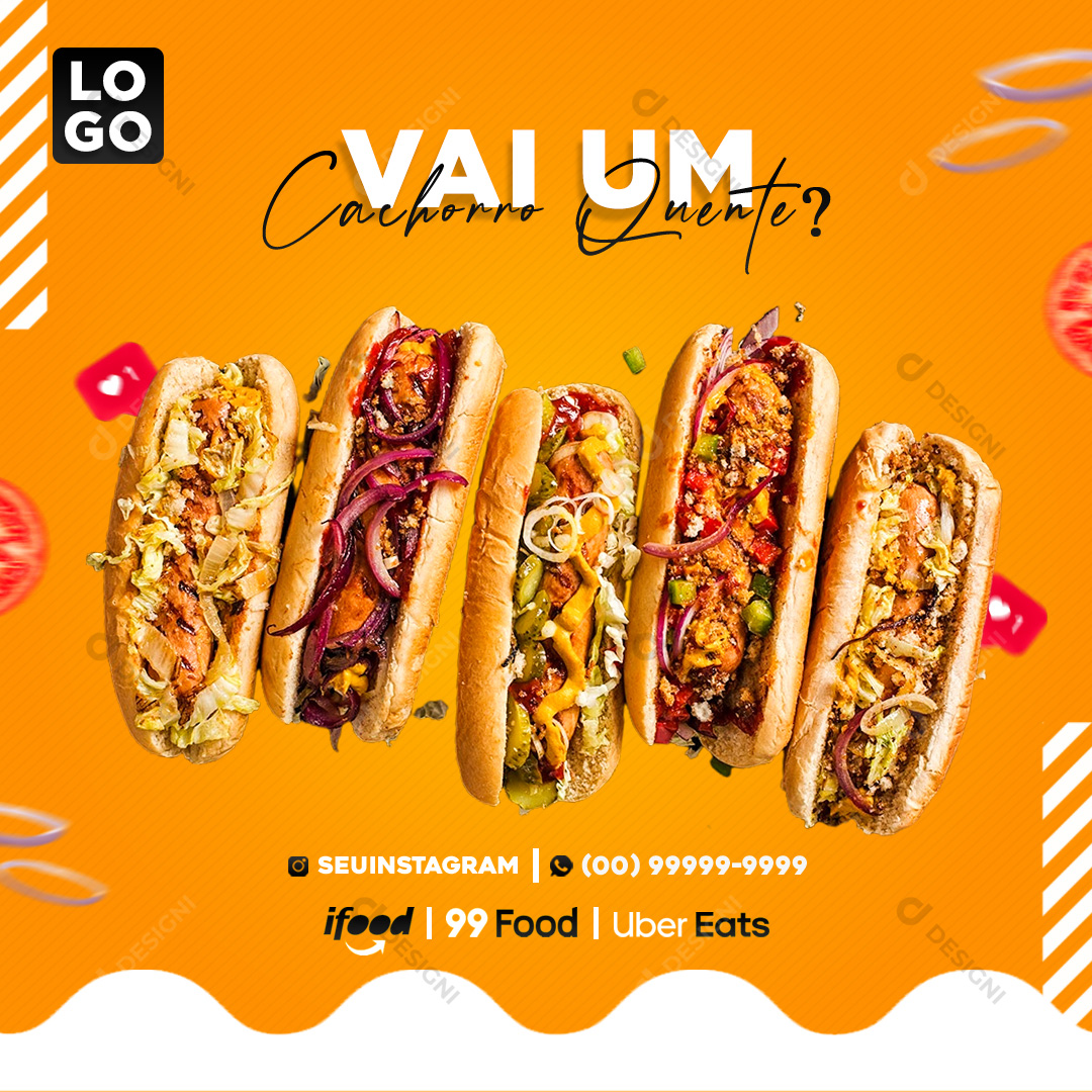 Vai Um Cachorro-Quente Hot Dog Social Media PSD Editável