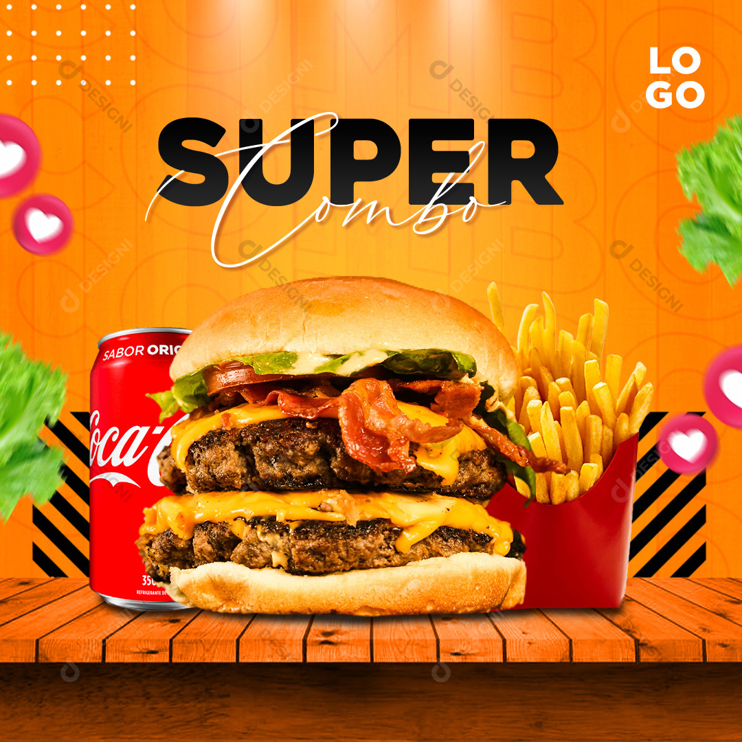 Super Combo Hambúrguer Coca Batatas Social Post PSD Editáveç