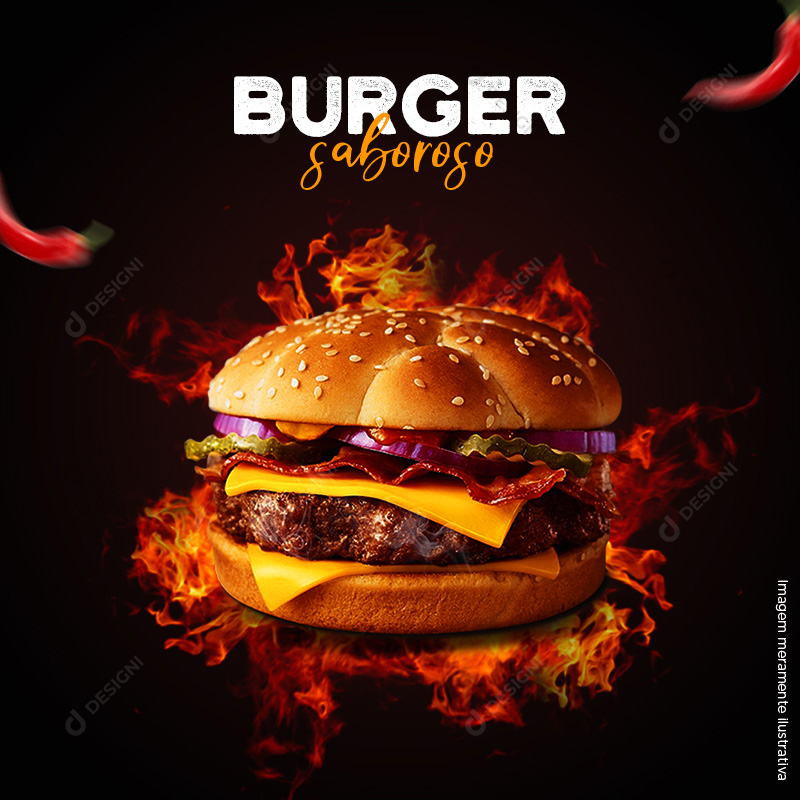 Hambúrguer Saboroso Social Media PSD Editável