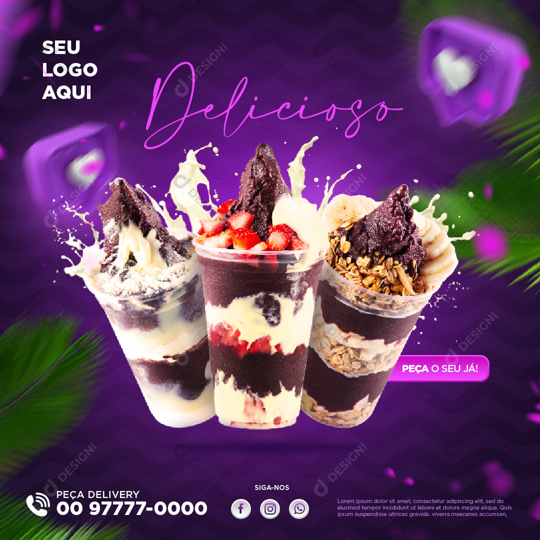 Delicioso Açaí Peça o Seu Social Media PSD Editável
