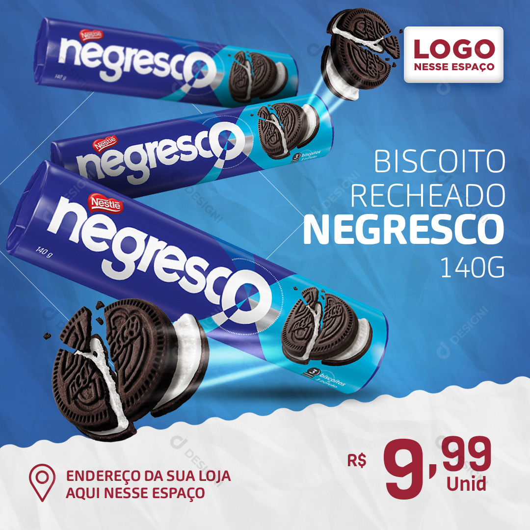 Biscoito Recheado Negresco 140g Bolacha Social Media PSD Editável