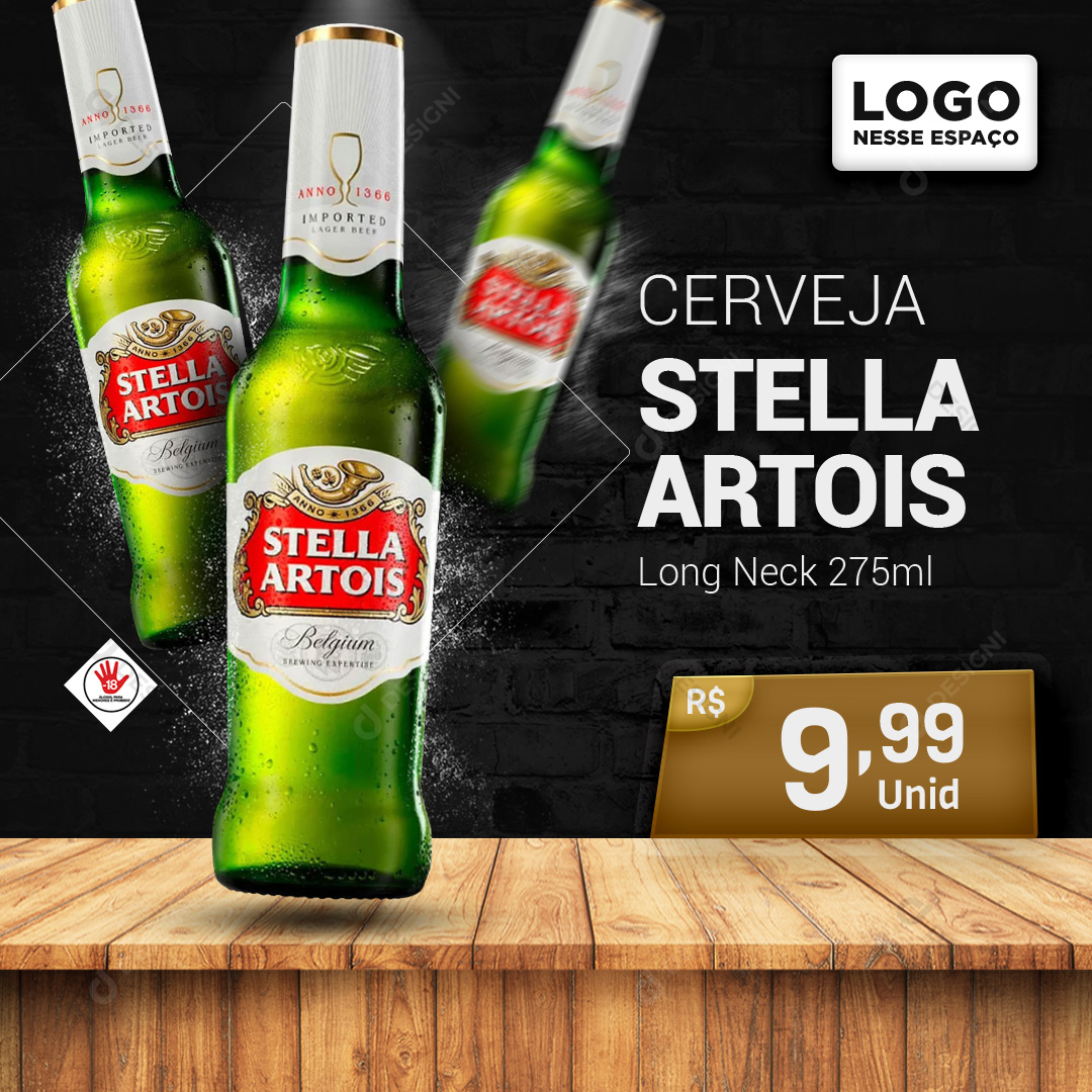 Cerveja Stella Artois Long Neck 275ml Bares Social Media PSD Editável