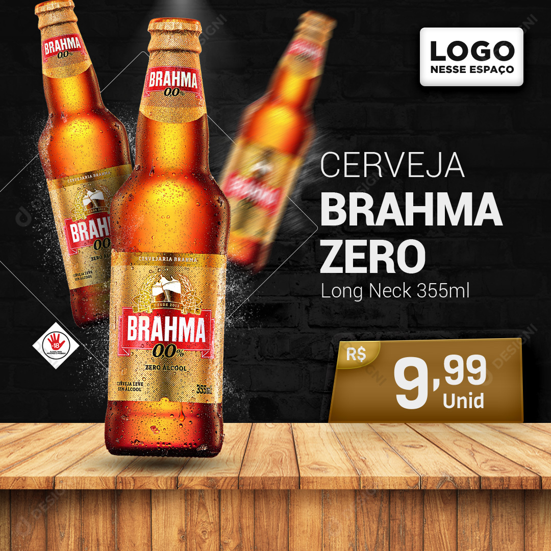 Cerveja Brahma Zero Long Neck 365ml Bares Social Media PSD Editável