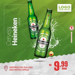 Cerveja Heineken 600ml Bares Social Media PSD Editável