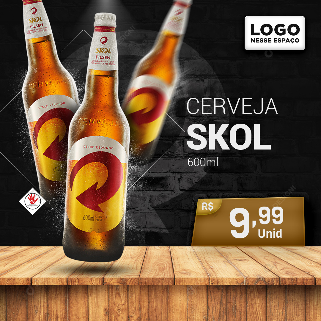 Cerveja Skol 600ml Bares Social Media PSD Editável