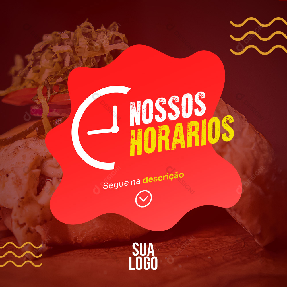 Nossos Horários Lanchonetes Hambúrguer Social Media PSD Editável