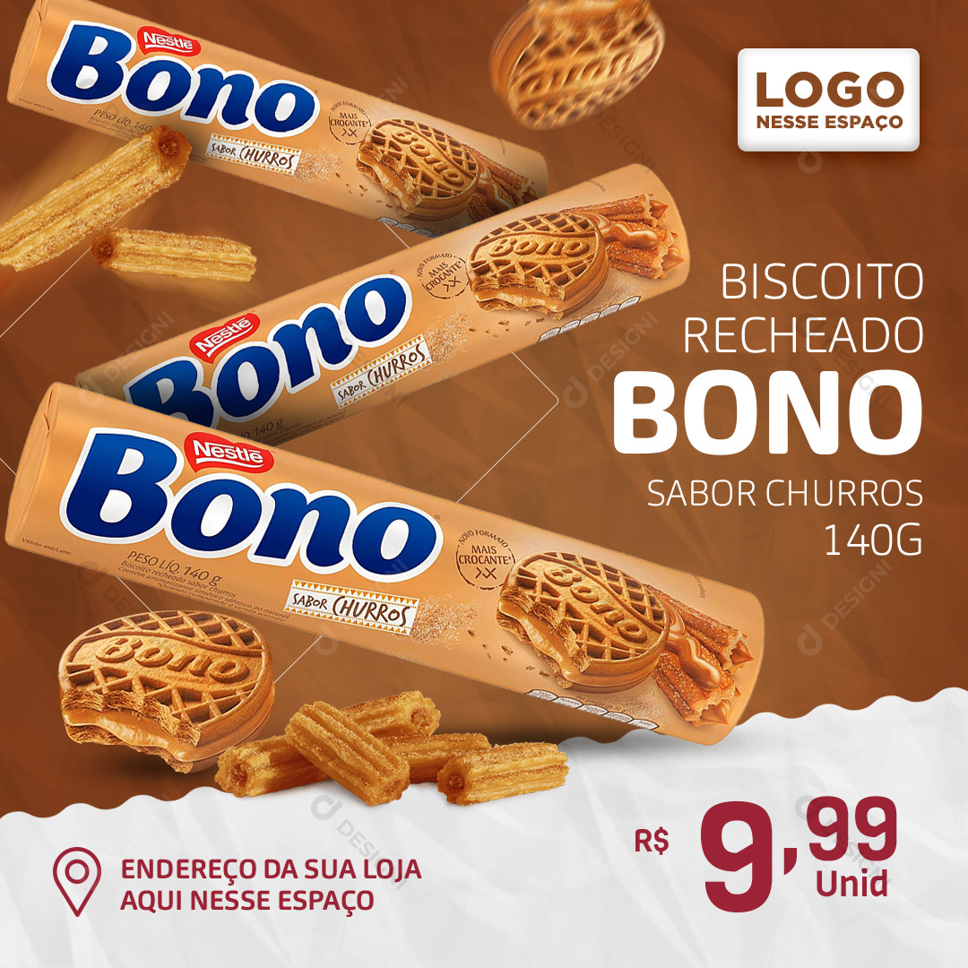 Biscoito Bono Churros 140g Bolachas Social Media PSD Editável