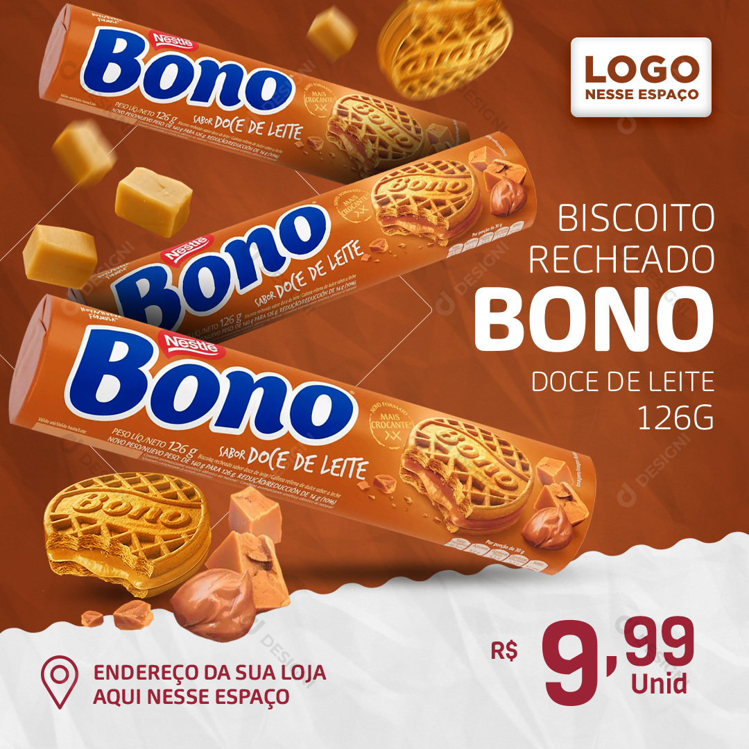 Biscoito Bono Doce de Leite 140g Bolachas Social Media PSD Editável