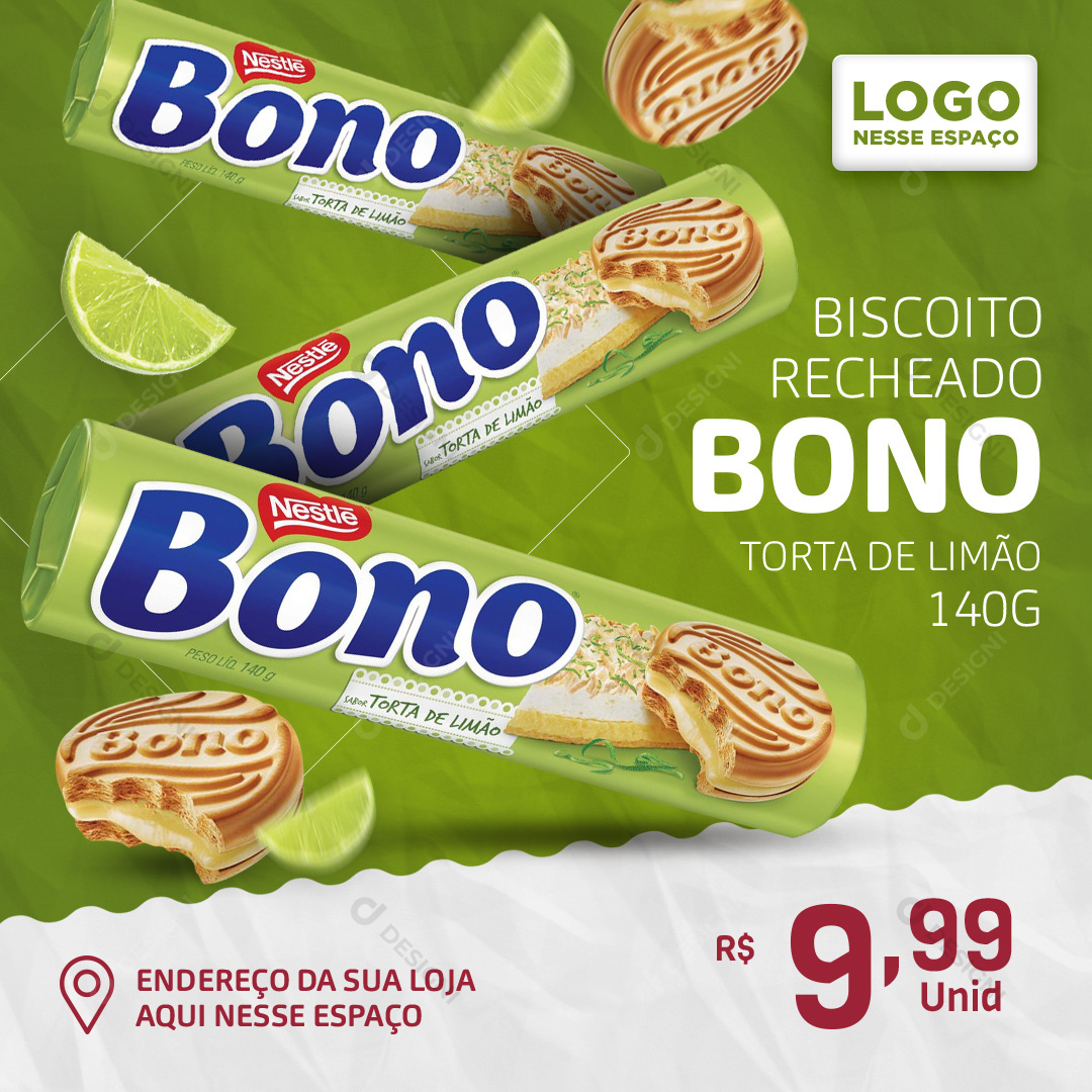 Biscoito Bono Torta de Limão 140g Bolachas Social Media PSD Editável