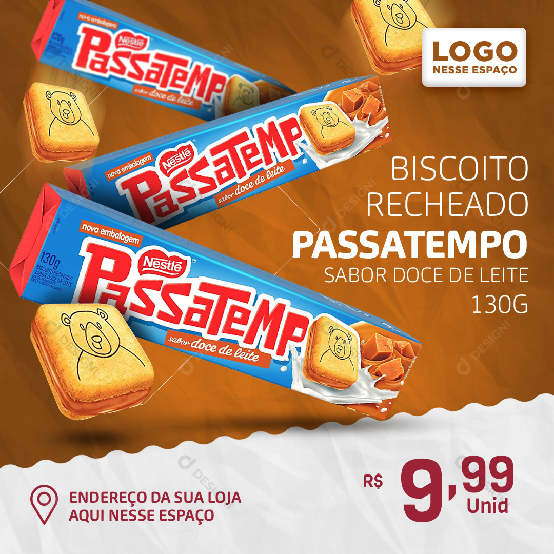 Biscoito Passatempo Doce de Leite 130g Bolachas Social Media PSD Editável