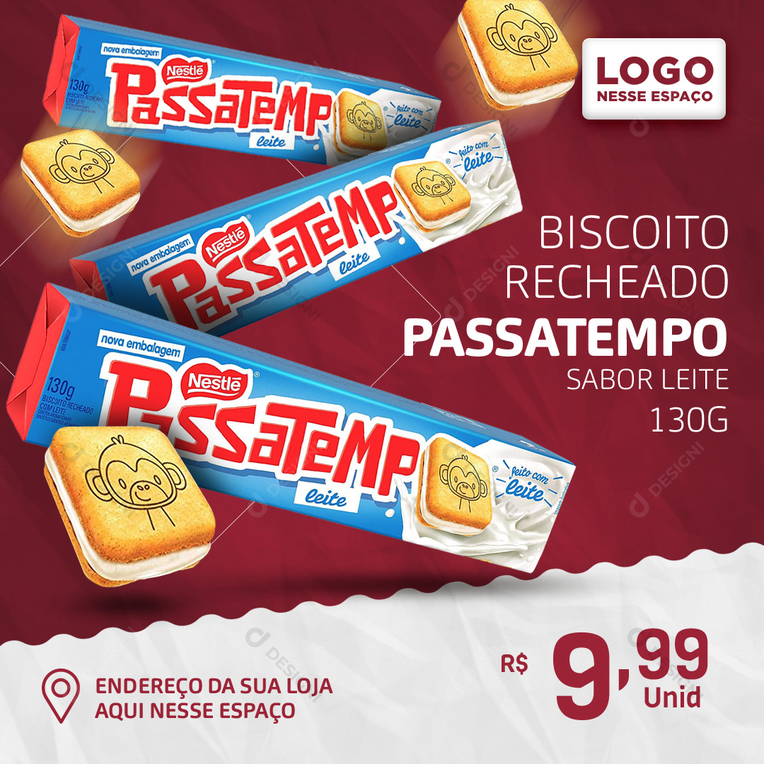 Biscoito Passatempo Leite 130g Bolachas Social Media PSD Editável