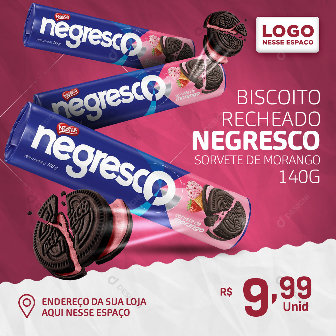 Biscoito Recheado Negresco Morango 140g Bolachas Social Media PSD Editável