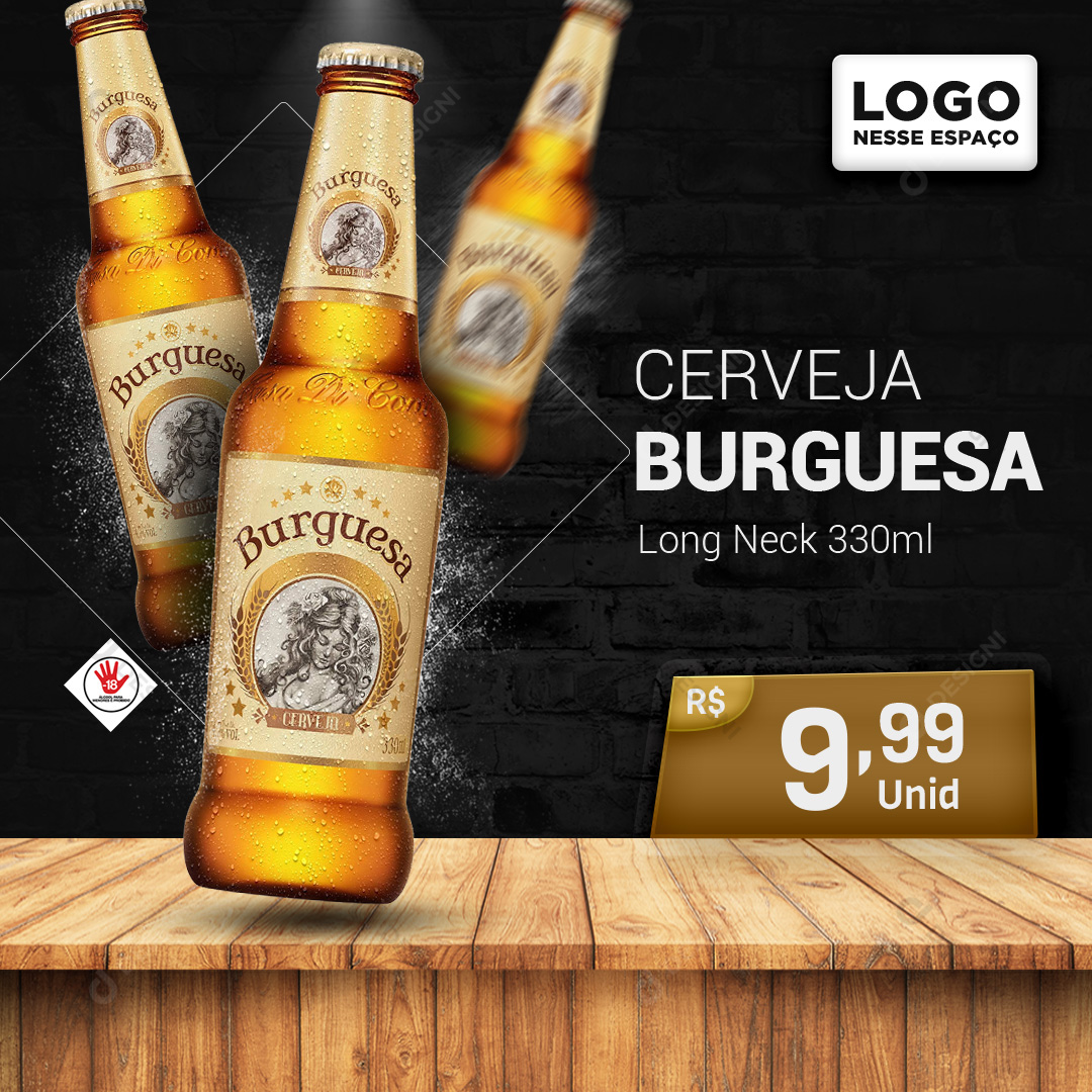 Cerveja Burguesa Long Neck 330ml Bares Bebidas Social Media PSD Editável
