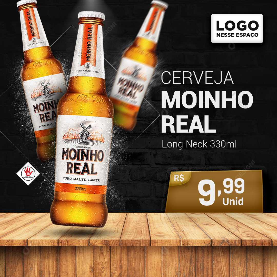 Cerveja Moinho Real Long Neck 330ml Bares Bebidas Social Media PSD Editável