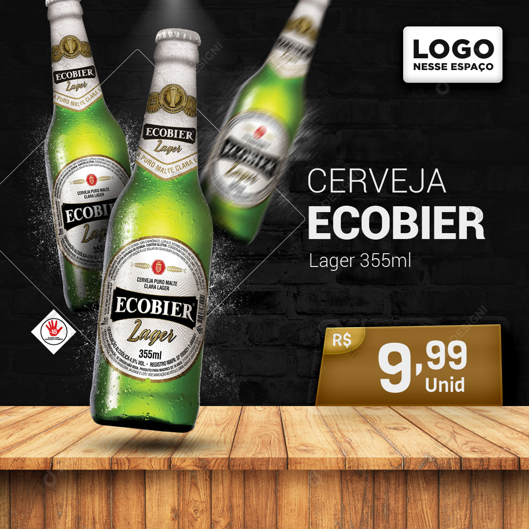 Cerveja Ecobier Lager Puro Malte Long Neck 355ml Bares Bebidas Social Media PSD Editável