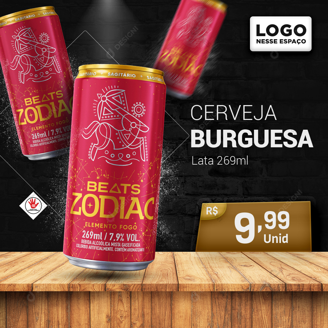 Skol Beats Zodiac Fogo Lata 269ml Social Media PSD Editável Bares Bebidas