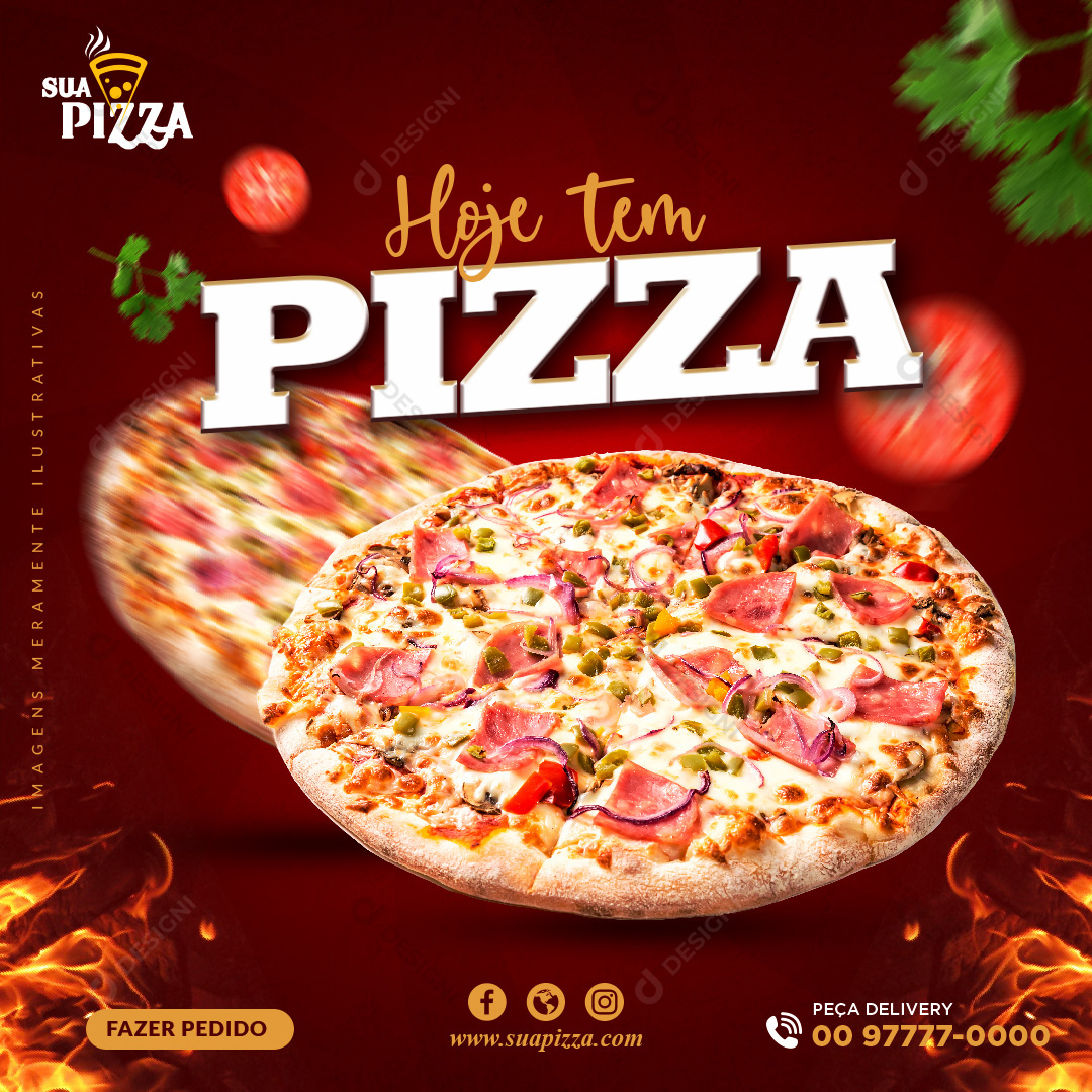 Hoje Tem Pizza Pizzarias Social Media PSD Editável