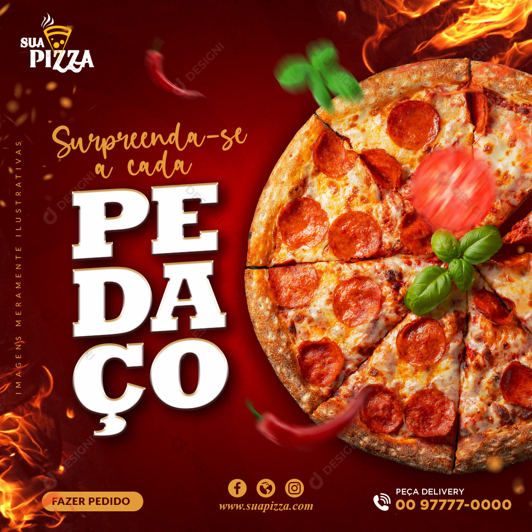 Surpreenda-se A Cada Pedaço Pizzarias Social Media PSD Editável