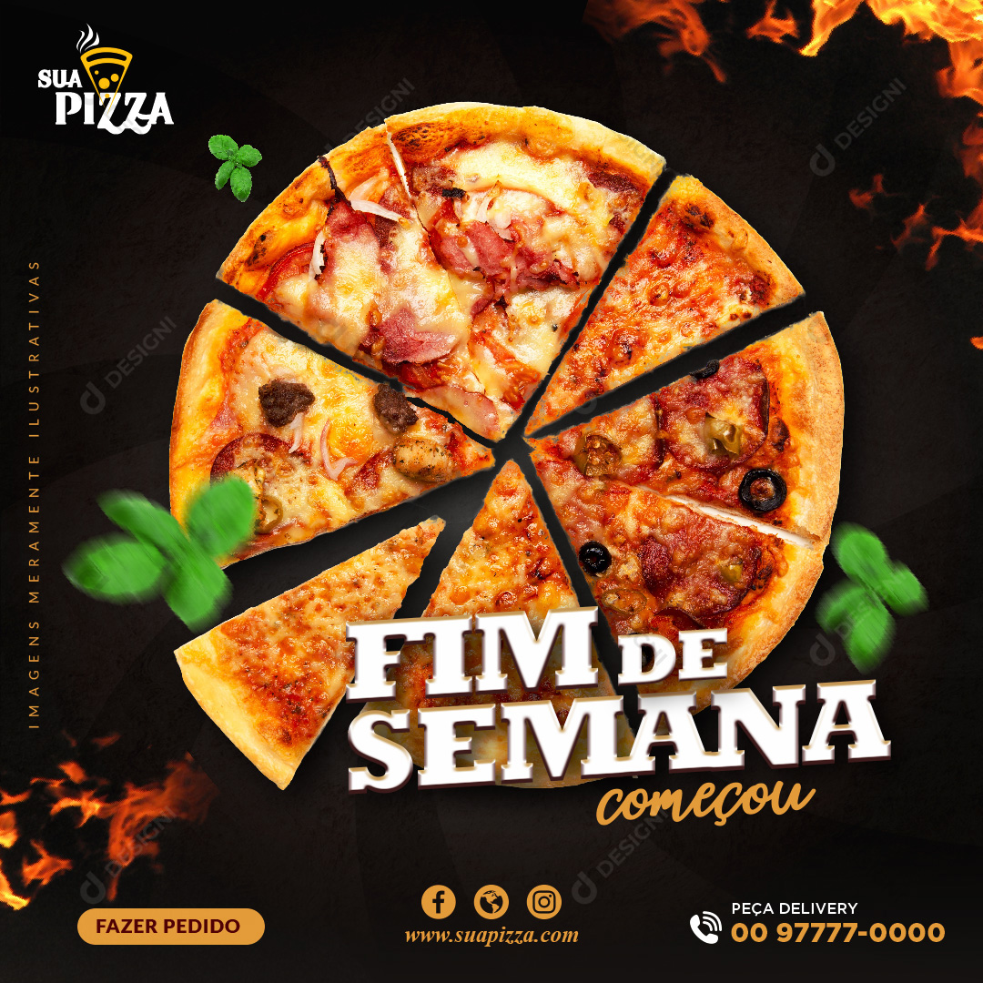 Fim de Semana Começou Social Media PSD Editável Pizzarias
