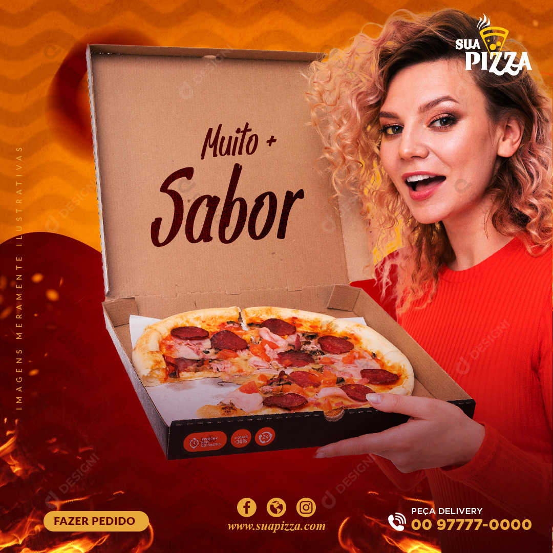 Muito Mais Sabor Pizza Social Media PSD Editável Pizzarias