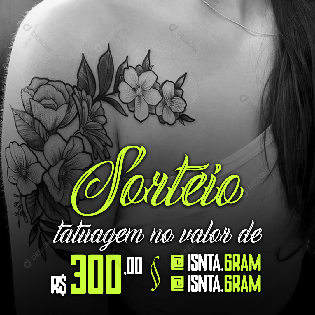 Sorteio Tatuagem Instagram Social Media PSD Editável